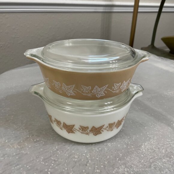 VTG Pyrex Set #472, Sandalwood, 1 1/2 Pt W/ Pyrex lid & #471, 1 Pt W/lid - Picture 12 of 12